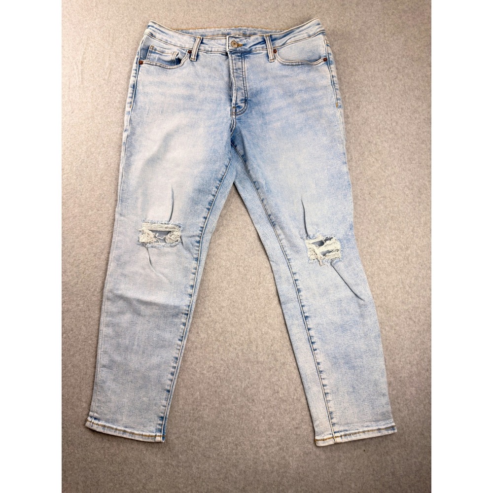 Old Navy OG Straight High Rise Distressed Light Wash Button Fly Jeans Size 14